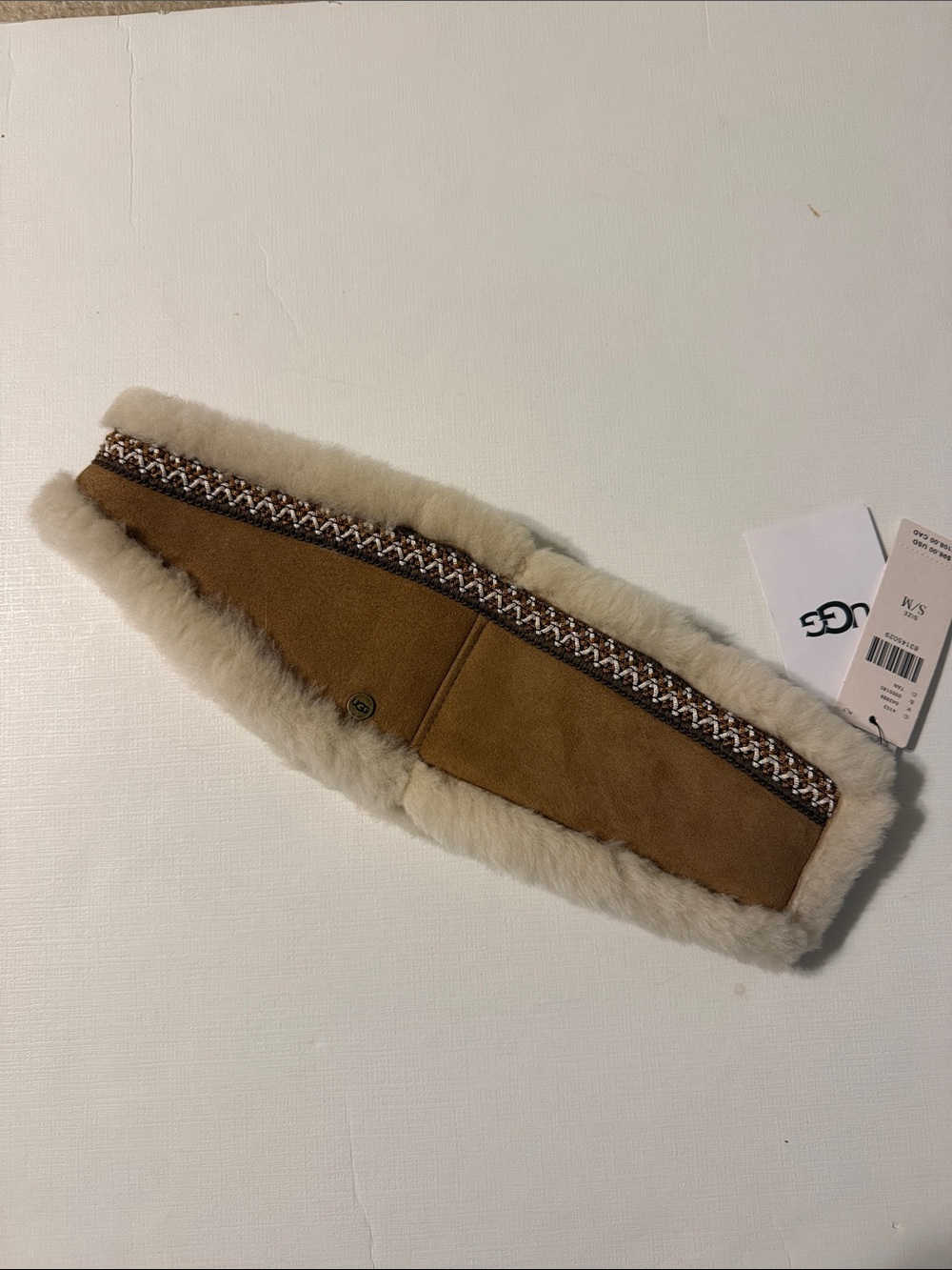 UGG Chestnut Suede Shearling Headband with Trim NWT
